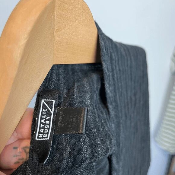 Natalie Busby Black Striped Linen Short Sleeve Boxy Blouse Women's One Size - Picture 6 of 7